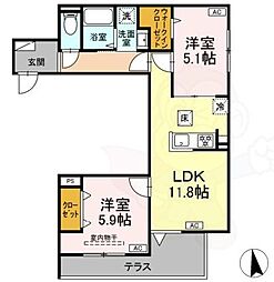 セレスティア東向島 1階1LDKの間取り