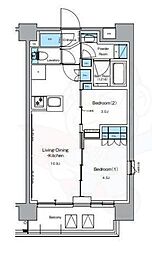 ルフォンプログレ押上EAST 5階2LDKの間取り