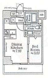 アイルイマージュ押上イースト 2階1DKの間取り