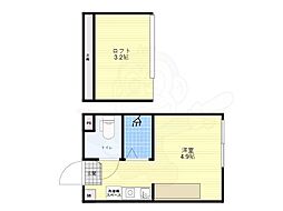 ハーモニーテラス向島2 2階ワンルームの間取り