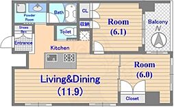 グランハイツ錦糸町 2LDKの間取図画像