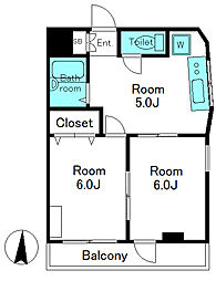 ニューブリッジハイム須山 2DKの間取図画像