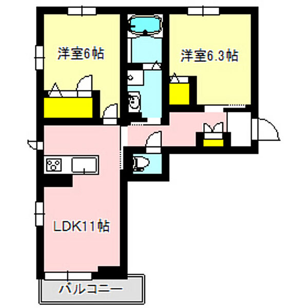 リベルタス 303｜群馬県高崎市上並榎町(賃貸アパート2LDK・3階・57.66㎡)の写真 その2