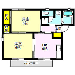 ラ・プリムヴェールA 2DKの間取図画像