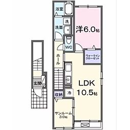 Ｋ−ＰＬＡＺＡ　II 2階1LDKの間取り
