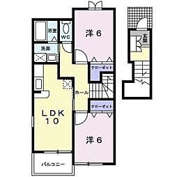 リヴィエールIII・Ａ 2階2LDKの間取り