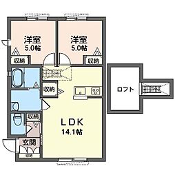 エーデルワイスＢ 1階2LDKの間取り