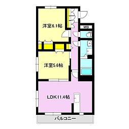 ヒルズＳＲ 2階2LDKの間取り