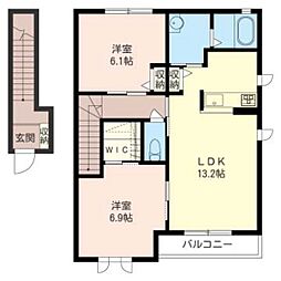 メゾンプランドール　Ａ 2階2LDKの間取り