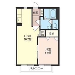 ウイングスサプライII 2階1LDKの間取り
