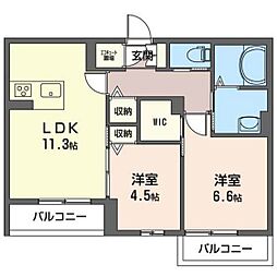 プラージュ・ノム 3階2LDKの間取り