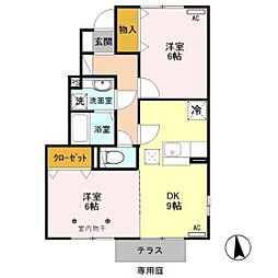 アロースガーデンB 2DKの間取図画像