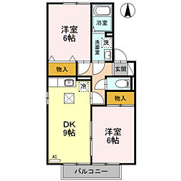 御料所ガーデンD 2DKの間取図画像