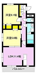 ヒルズSR 2LDKの間取図画像