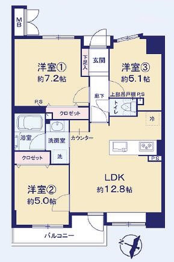 チュリス越谷(3LDK) 5階の間取り