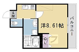 仮）フラッティ西京極 3階1Kの間取り
