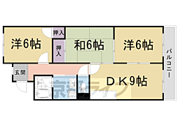 嵯峨野ロイヤルハイツ 3階3LDKの間取り