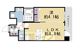 京都市営烏丸線 十条駅 徒歩4分の賃貸マンション 7階1LDKの間取り