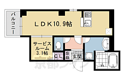 京都市営烏丸線 五条駅 徒歩6分の賃貸マンション 1階ワンルームの間取り