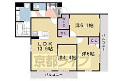 エンラージ西院 2階3LDKの間取り