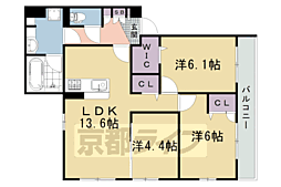 エンラージ西院 1階3LDKの間取り