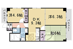 グランドゥ−ル太秦 7階3DKの間取り