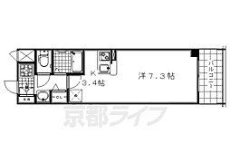 京都市営烏丸線 五条駅 徒歩7分の賃貸マンション 2階1Kの間取り