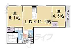 サニーコート嵯峨 3階2LDKの間取り