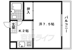 聚楽ＰＡＴＩＯ 2階1Kの間取り