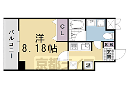 フォース二条城東 5階1Kの間取り