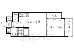 アクアプレイス京都三条朱雀 1LDKの間取図画像