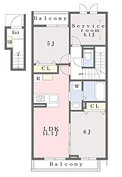 シャルマン青葉ＡＡ棟 2階2SLDKの間取り