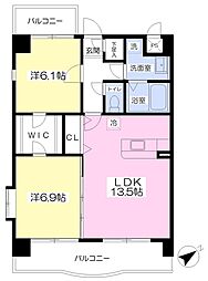 サン-ウイング 2LDKの間取図画像
