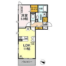 サンフィットハイツ11号館 1LDKの間取図画像