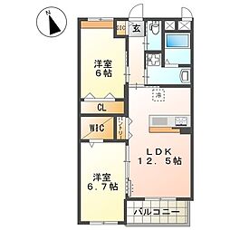 La maison du reve (ラ・メゾン・デュ・レー 2LDKの間取図画像