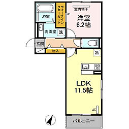 D-room戸原東 1LDKの間取図画像