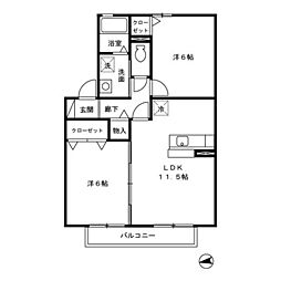 ウィルモア仲原 2LDKの間取図画像