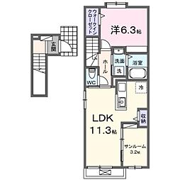 アウルム・スプリング 1LDKの間取図画像