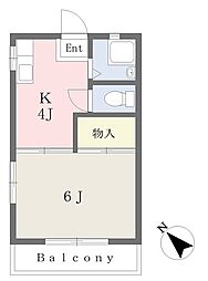 第3シャトル松香台 2階1Kの間取り