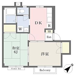 ドミール新宮Ｆ 2階2DKの間取り