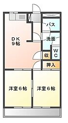 ヒルズサンハイム 1階2DKの間取り