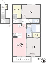 Cozy長者原西B 2LDKの間取図画像