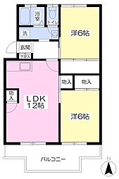 ジョイフルパープルハイム 2LDKの間取図画像