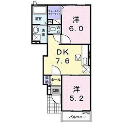 サンパティークウェスト2 2DKの間取図画像