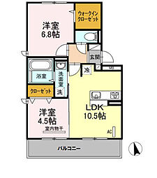 ソフィア新宮B 2LDKの間取図画像