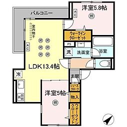 D-Residence光丘町A棟 A棟 2LDKの間取図画像