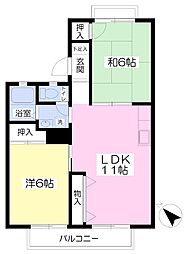 オークス西尾A 2LDKの間取図画像