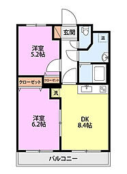 グランヴィア 2DKの間取図画像