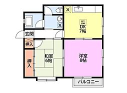 ピアハイムB 2DKの間取図画像