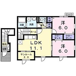 エテルノブライト 2LDKの間取図画像